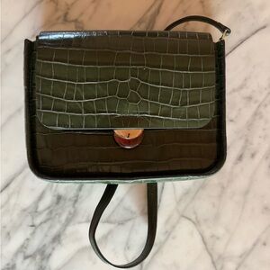 Loeffler Randall Crocodile-Embossed Green Shoulder Bag
